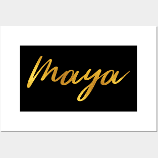 Maya Name Hand Lettering in Faux Gold Letters Posters and Art